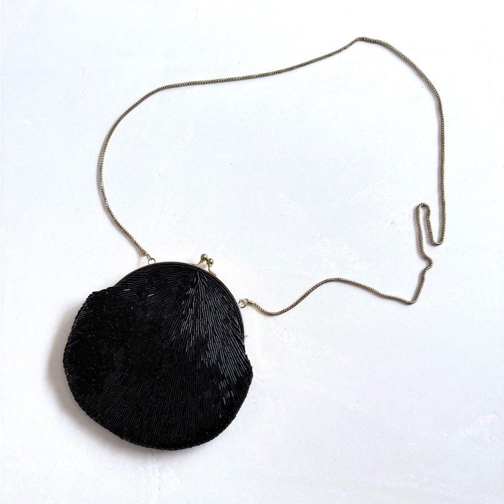 Vintage 90s La Regale Black Gold Sequined Crossbody Clutch